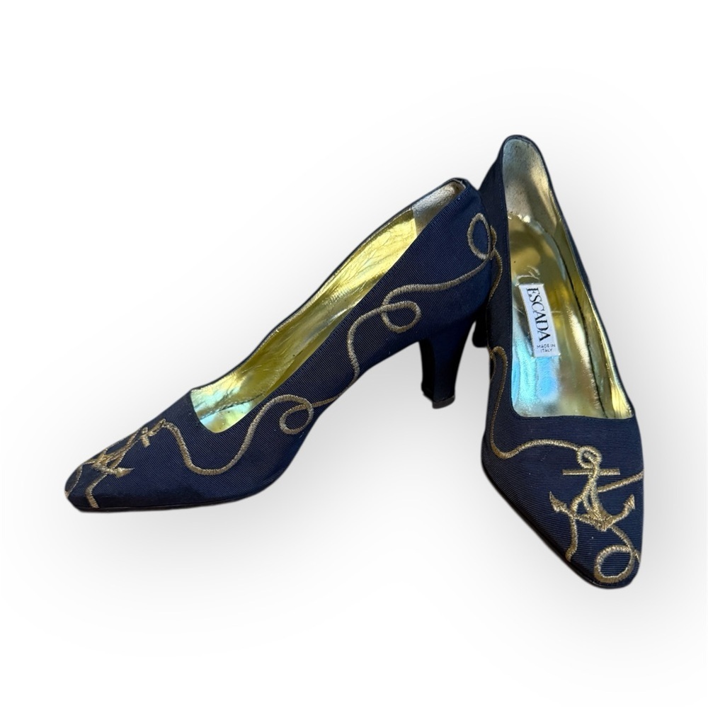 Vintage Escada Margaretha Ley- Canvas Heels Size 8 1/2- Made in Italy
